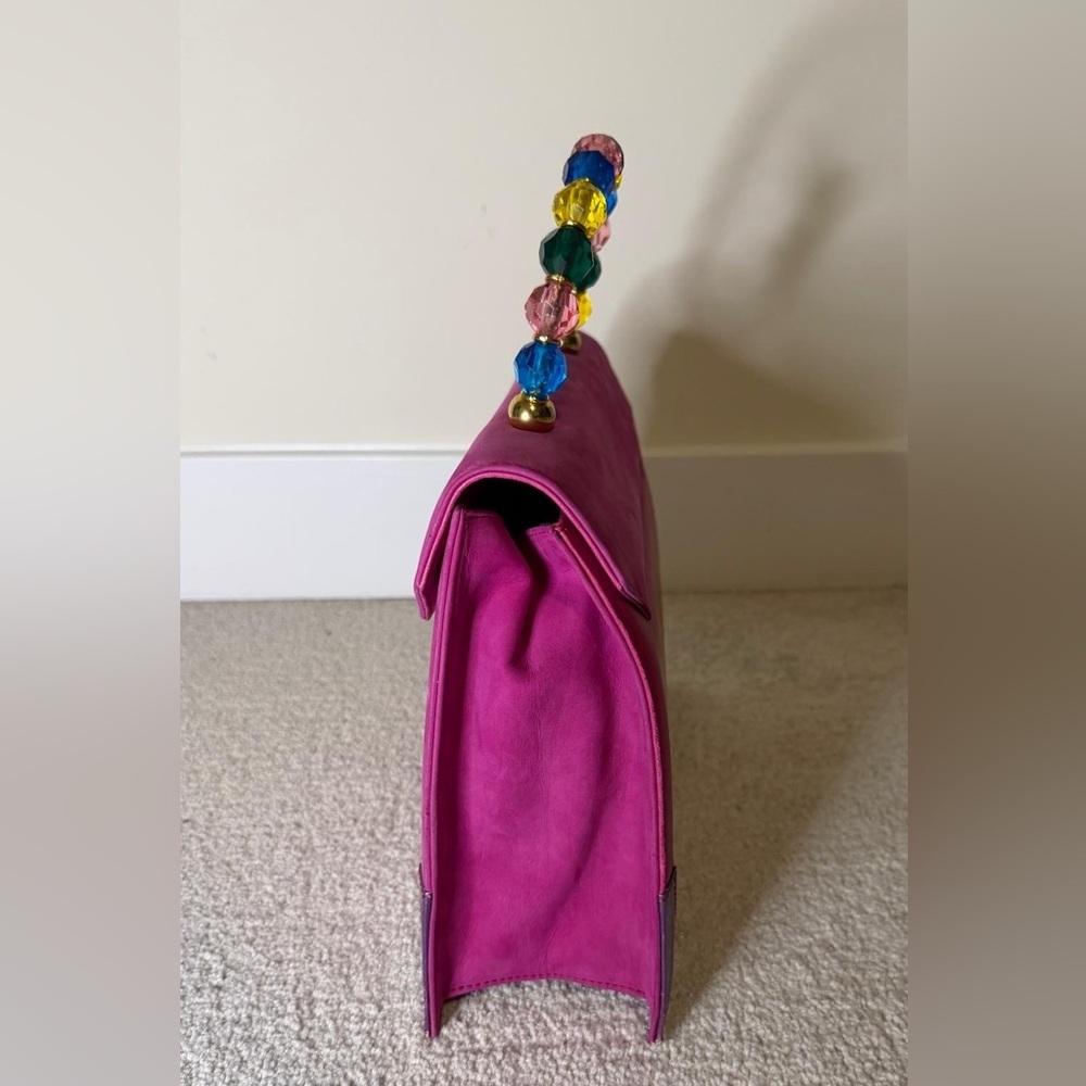 Vibrant Pink Satchel with Beaded Handle - Picture 2 of 11